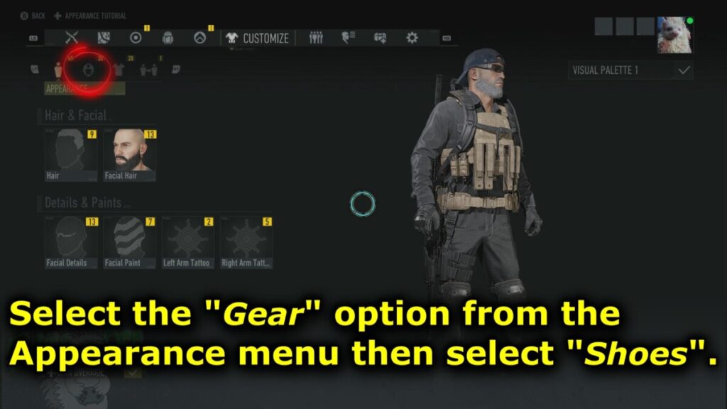 Select Gear from the sub-tab