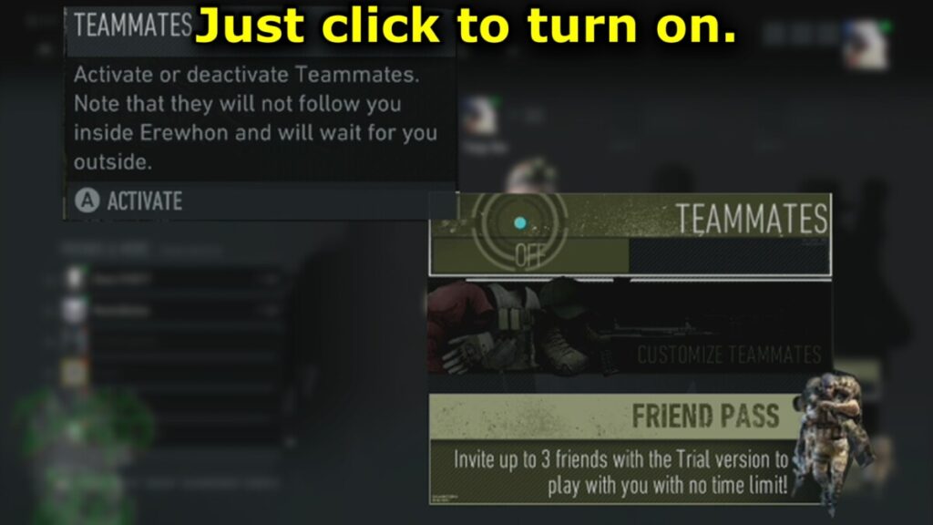 Just click on it to turn it on.   Says Teammates on it.
