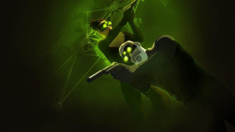 Splinter Cells main character, Sam Fisher in the dark with his sidearm drawn